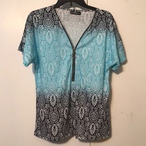 Womens blouse teal/black/white.